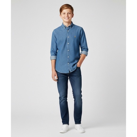 Polo Ralph Lauren Other - Polo Ralph Lauren Boys Button-Down Long Sleeve Pony Chambray Denim Shirt‎ Large